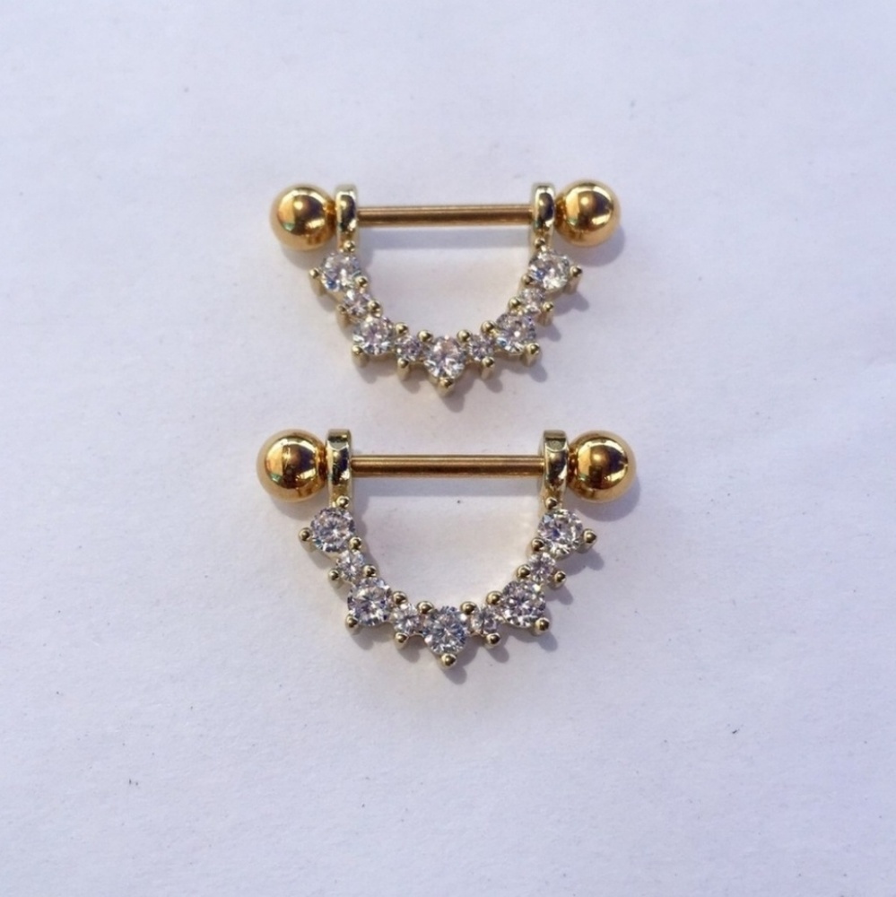 Gold color nipple ring shield piercing barbell